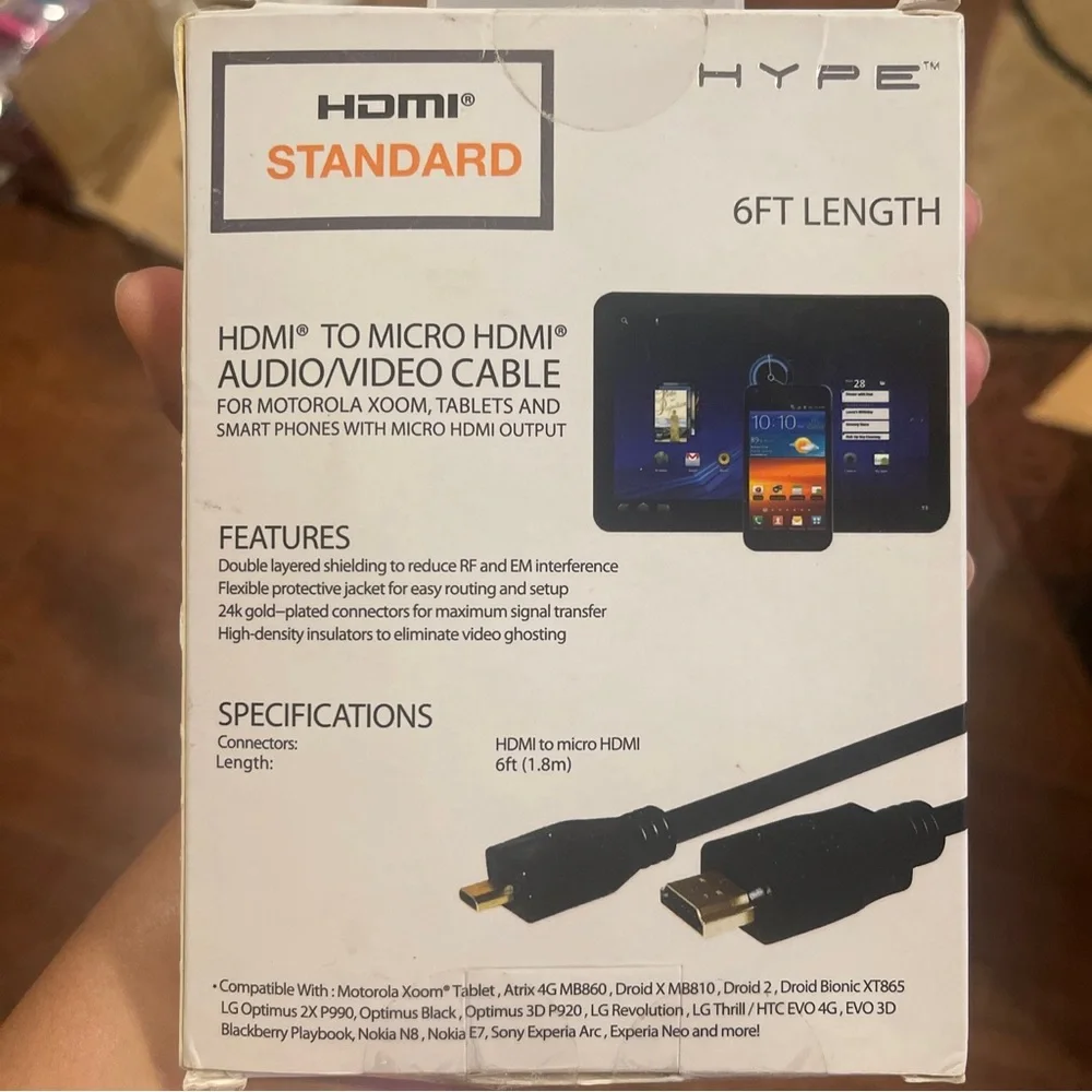 HYPE HDMI STANDARD for Motorola Xoom,Tablets &Smartphones micro HDMI 6ft lenght